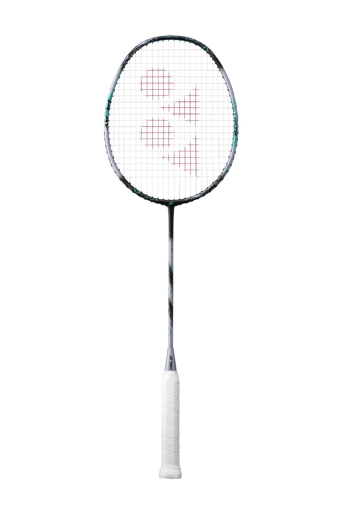 The Yonex Astrox 88 Play 4U Gen 3 2024 Badminton Racket by Yonex features an ISOMETRIC design, a white grip, and a dark frame. It includes strings with a red logo centered on them.