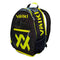 The Volkl Tour Badminton Backpack, available in black and neon yellow, showcases the "Völkl" branding and logo. This sporty and modern bag includes racket storage, a spacious main compartment, a smaller front zippered pocket, and mesh pockets on the sides.