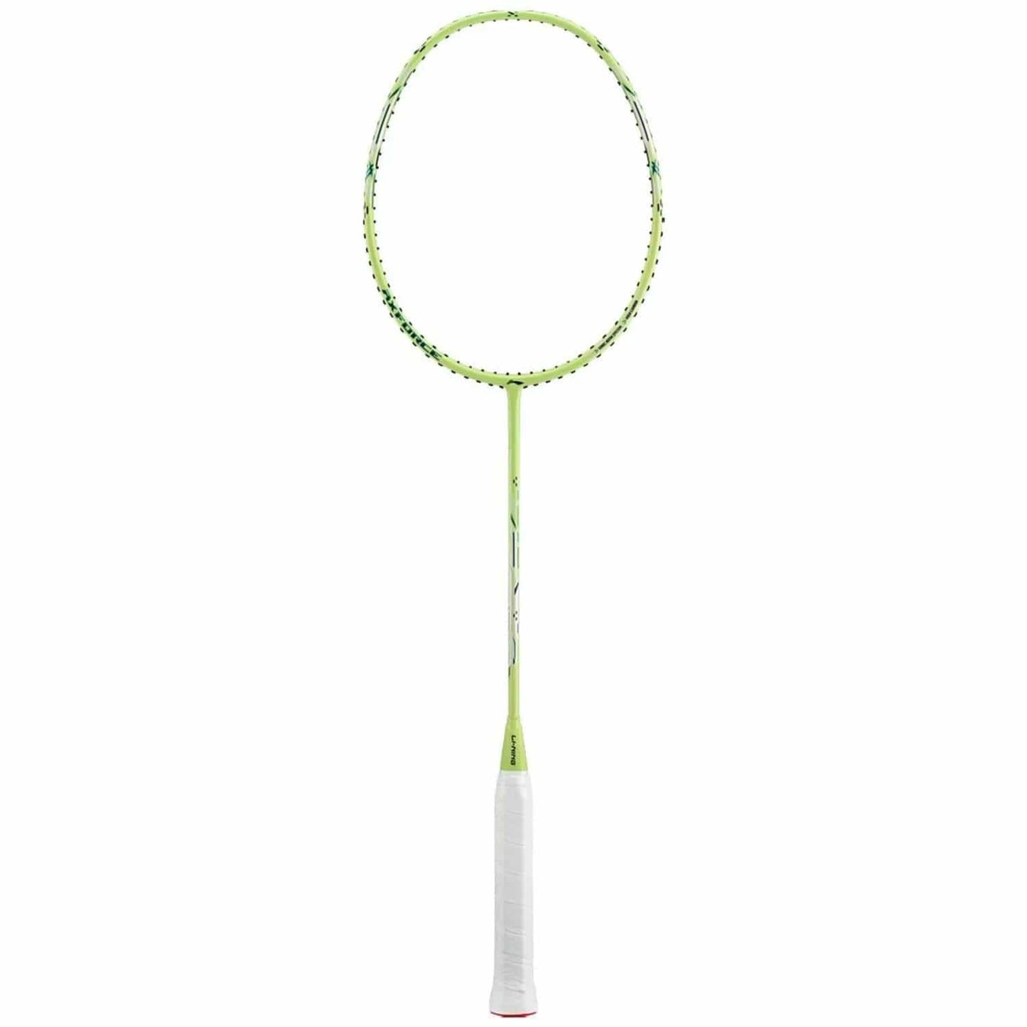 Introducing the Li-Ning Axforce Cannon Light 5U Badminton Racket in green, featuring a white grip and photographed against a white background, this racket is perfect for aggressive gameplay.