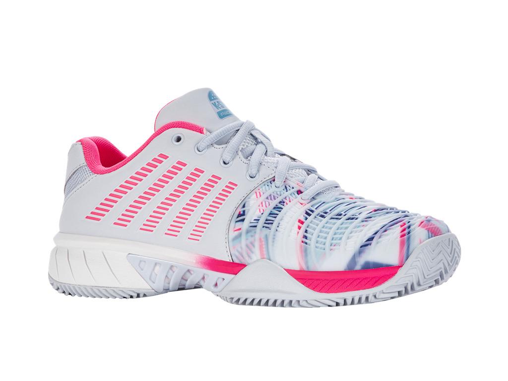 K-Swiss Express Light 3 HB Womens Badminton Shoes - Arctic / White / Neon Pink - Front Right