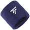 The Tecnifibre Wristband Sweatband 2 Pack - Marine, featuring a textured cotton design in dark blue and accented with a white geometric logo, seamlessly combines style and functionality.