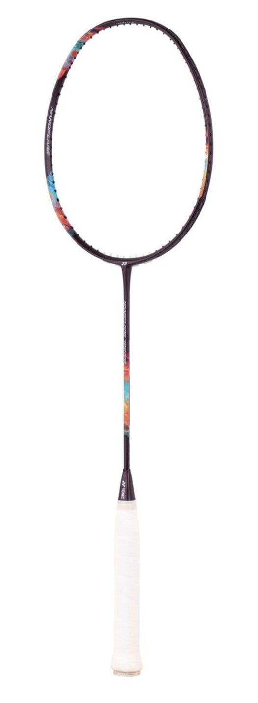 The Yonex Nanoflare 700 Pro 4U Badminton Racket, presented in a striking Midnight Purple finish, features a sleek design complemented by a white grip and vibrant accents on its oval frame. Ideal for advanced players, its slender shaft offers enhanced agility while maintaining an aggressive minimalistic style.