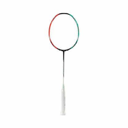 The Li-Ning Halbertec 7000 4U badminton racket, created by Li-Ning, features an eye-catching Arcadia and Orange Juice color scheme on its frame, highlighted by a white grip handle and set against a pristine white background.