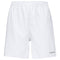 HEAD Club Men's Shorts in white, designed with an elastic waistband and featuring the HEAD Sportswear logo at the bottom right in small, gray letters. These shorts are enhanced with MXM Technology to provide ultimate comfort and performance.