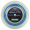 Yonex Exbolt 65 Badminton String Blue - 0.65mm 200m Reel boasts a transparent outer layer paired with blue FORGED FIBER internally. The central label details its specifications: a gauge of 0.65mm and a length of 200m/656ft, emphasizing its "Quick Repulsion" feature and proudly stating it is "Made in Japan," engineered to enhance smashing power.