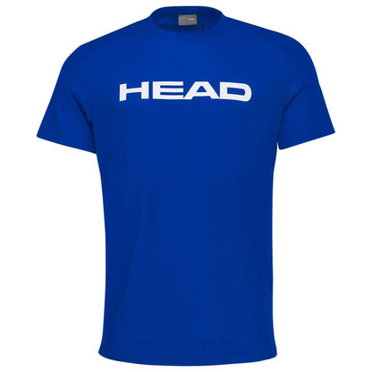 A navy badminton T-shirt from HEAD, crafted from a polyester and cotton blend, showcasing the brand name "HEAD" in bold white letters across the chest, set against a plain white background.