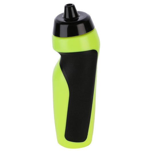 The Precision Sport 600ml Water Bottle in fluo yellow from Precision is BPA-free for safe hydration and features an ergonomic grip with a nozzle lid.