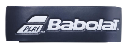 A black wristband featuring the "Babolat" and "Play" logos in white, inspired by the absorbent qualities of the Babolat Syntec Pro X1 Replacement Badminton Grip.