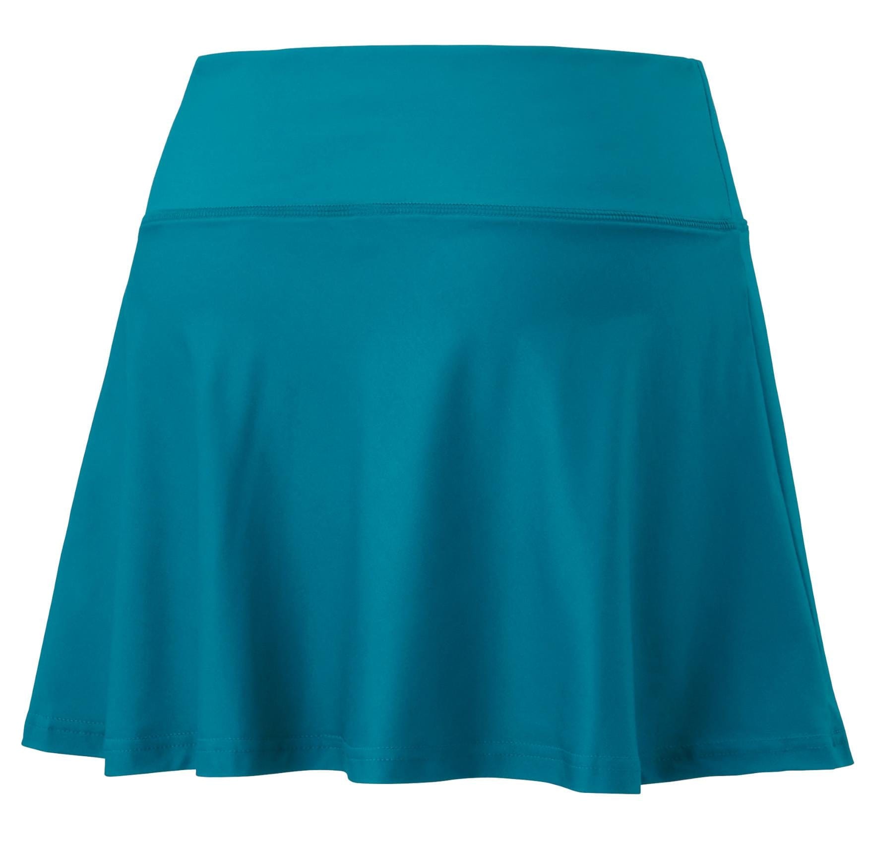 This blue-green Yonex 26120EX Women's Badminton Skort boasts a wide waistband and smooth, stretchy fabric. Equipped with built-in cooling technology, it's perfect for both active and casual wear. The solid color design adds versatility to any outfit, making it an ideal alternative to a turquoise blue A-line skirt.