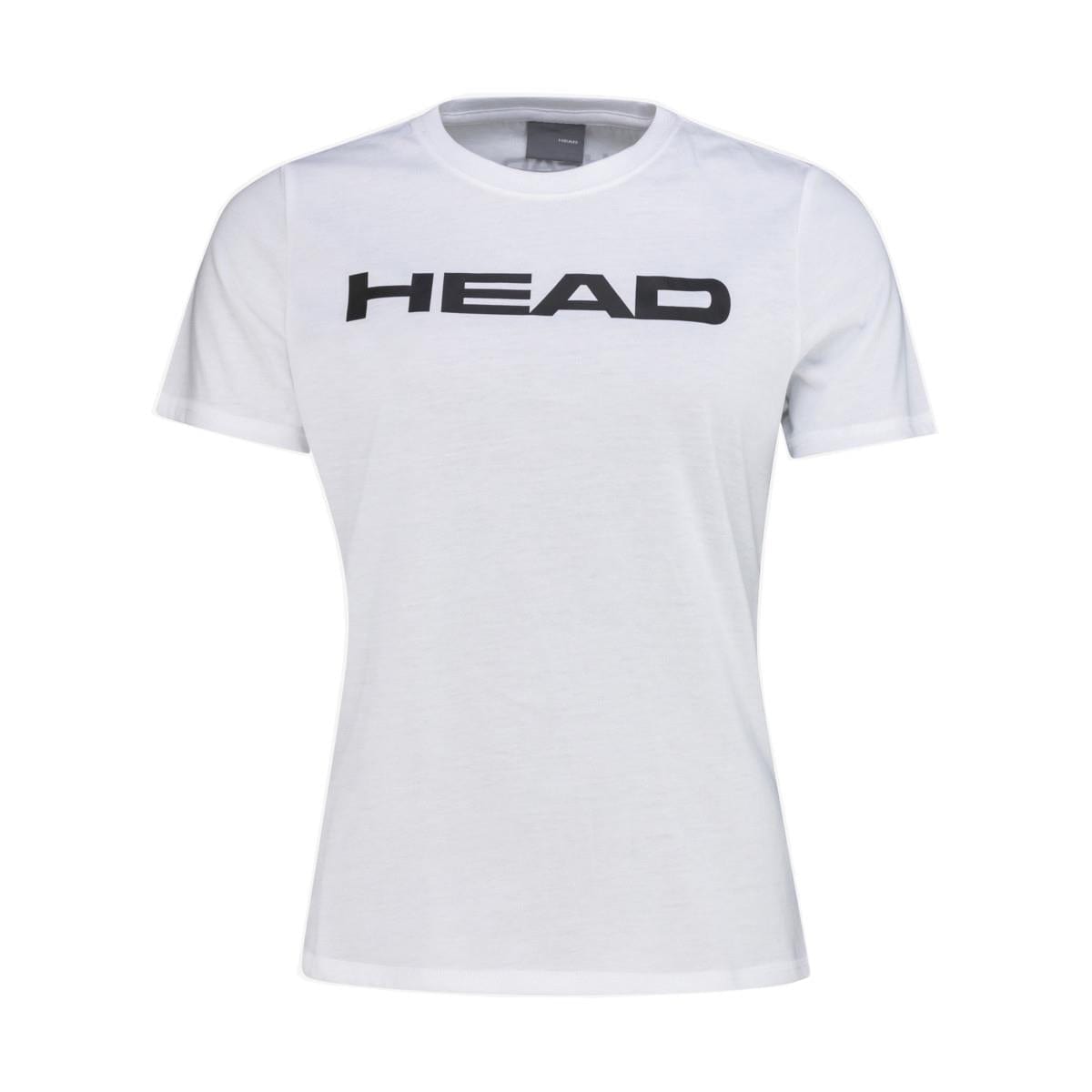 The HEAD Women's Club Basic Badminton T-Shirt in white is a versatile piece for women's sportswear. It prominently displays the word "HEAD" in bold black letters across the chest. Crafted from a comfortable polyester cotton blend, this shirt is ideal for both active play and casual wear.