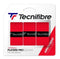 The Tecnifibre Players Pro Badminton Overgrip - 3 Pack - Red features three grips in red with black bands. They are designed for exceptional playing comfort and quick, optimal absorption, boasting a thickness of 0.5 mm. The package prominently displays the Tecnifibre logo along with "Hydrocell" branding, making it ideal for badminton enthusiasts seeking superior performance.