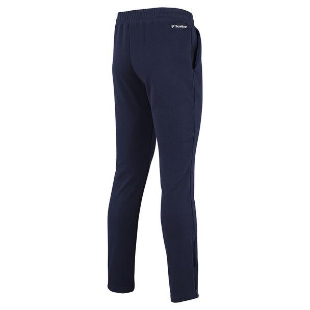 The Tecnifibre Unisex Team Badminton Pants in Marine feature an elastic waistband, side pockets, and tapered legs, providing a technical feel that is perfect for warm-ups. A small logo near the pocket complements the style of traditional Tecnifibre Team Pants.