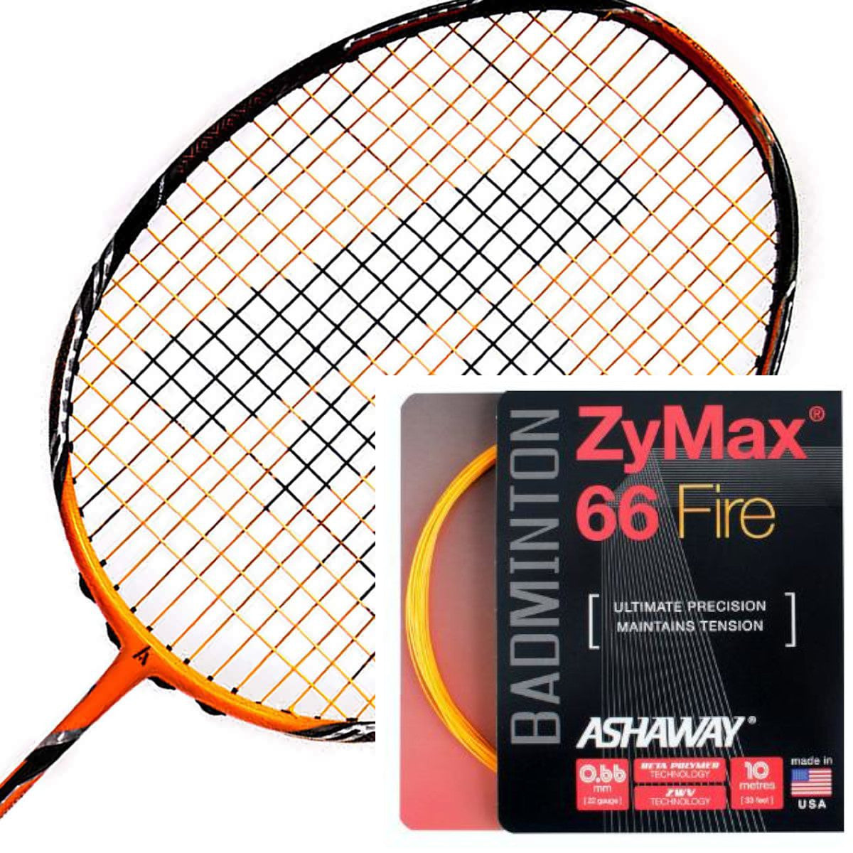 Ashaway Zymax 66 Fire Badminton String Orange - 0.66MM - 10m Packet