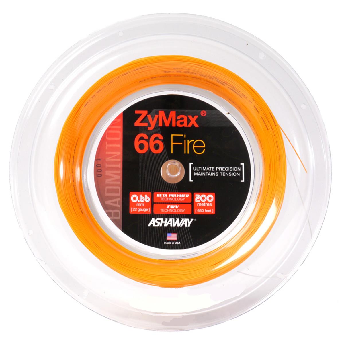 Ashaway Zymax 66 Fire Badminton String Orange - 0.66MM - 200m Reel