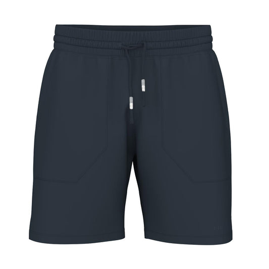 Introducing the HEAD Performance Men's Play Badminton Shorts in navy. These versatile shorts feature an elastic waistband with a drawstring and two front pockets for added convenience. Enhanced with Moisture Transfer Microfiber technology, they offer a clean design and 4-way stretch for ultimate comfort.