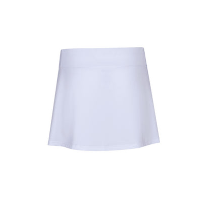 The Babolat Play Women's 2023 Badminton Skirt in white showcases an athletic design crafted with FIBERDRY fabric for maximum comfort and a smooth elastic waistband, providing 360 MOTION flexibility whether you're on or off the court. Displayed against a white background, this skirt seamlessly blends style with functionality.