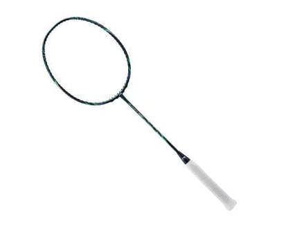 The Li-Ning BladeX 800 3U Badminton Racket, known for its Swing Weight Technology, is presented in an elegant deep teal design with a slender frame and white grip, set against a plain white background.