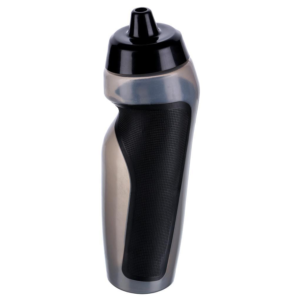 The Precision Sport 600ml Water Bottle from Precision is BPA-free and features an ergonomic design with a high-grip texture in black and metallic. It includes a flip-top lid and spout for easy drinking.