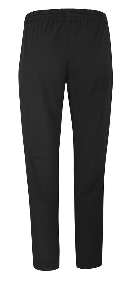 The Babolat Play Men's Badminton Pants in black, by Babolat, showcase an athletic design equipped with a comfortable elastic waistband ideal for dynamic movements. Featuring 360 Motion technology and Fiber Dry fabric, these pants are designed for optimal performance and comfort against a white background.