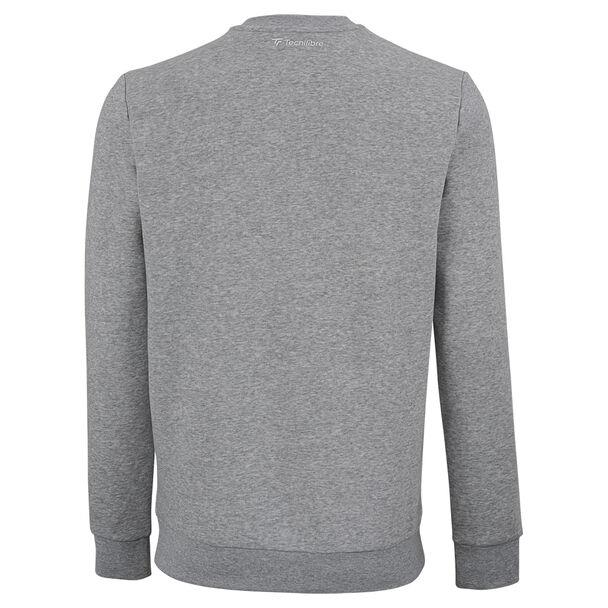 Back view of a plain silver sweatshirt with long sleeves and ribbed cuffs. The soft fabric provides a comfortable feel, ideal for casual wear while echoing the high-performance appearance of the Tecnifibre Mens Team Badminton Sweater.