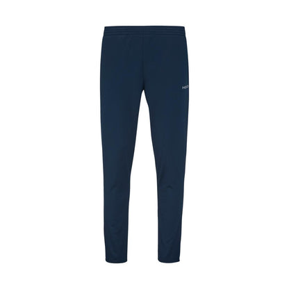 The HEAD Club Men's Easy Court Tracksuit in dark blue, crafted from Moisture Transfer Microfibre, showcases a simple yet stylish design. It features an elastic waistband and a small logo on the upper left thigh, making it ideal for both training with style or casual wear.