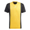 The adidas Mens Paris Pro 3D Rib T-Shirt in Spark/Black displays a striking yellow front panel contrasted by sleek black sides and sleeves, accentuated by a subtle white logo centered on the chest. Crafted with HEAT.RDY technology, its breathable and lightweight fabric ensures you stay cool, whether you're playing tennis or just relaxing.