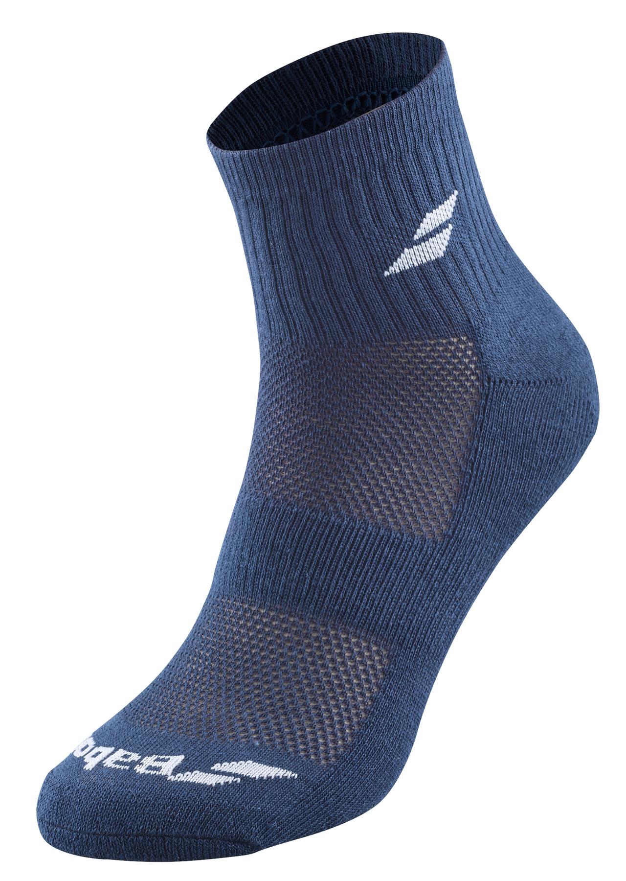 Babolat Quarter 3 Pack Badminton Socks White Blue Grey