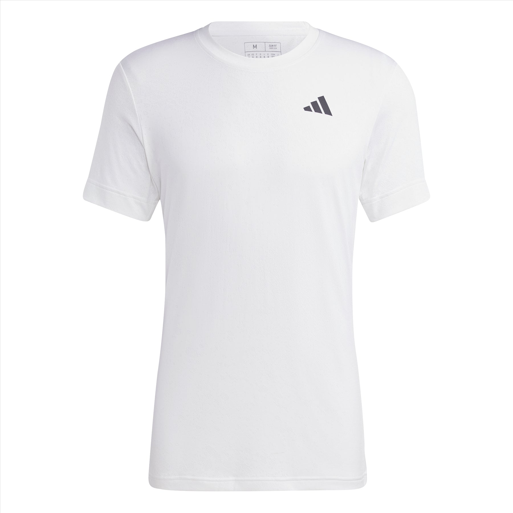 Experience the comfort of the ADIDAS Mens Freelift Badminton T-Shirt in white, equipped with AEROREADY technology. Featuring a small black logo on the left chest, this adidas creation is designed to keep you fresh and stylish all day long.