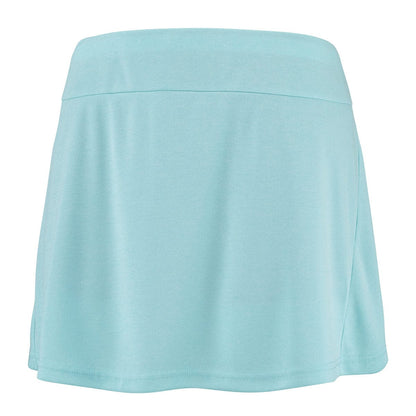 Introducing the Babolat Play Women's Badminton Skirt in Angel Blue Heather: a knee-length pleated skirt featuring a wide waistband. Experience ultimate comfort and flexibility on the court with FIBERDRY technology, ensuring your every move enjoys 360 MOTION freedom.