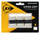 Introducing the packaging of the Dunlop Viper-Dry Badminton Overgrip - 3 Pack - White. This set includes three white grips housed in a plastic case, each engineered for exceptional durability and sweat absorption. The eye-catching yellow and black box, decorated with a cactus symbol, prominently displays the bold black Dunlop logo band.