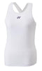 The Yonex 20760 Women's Badminton Tank Top is a high-performance sleeveless white sports top with a racerback design and a small black logo on the chest, from the tournament collection by Yonex.