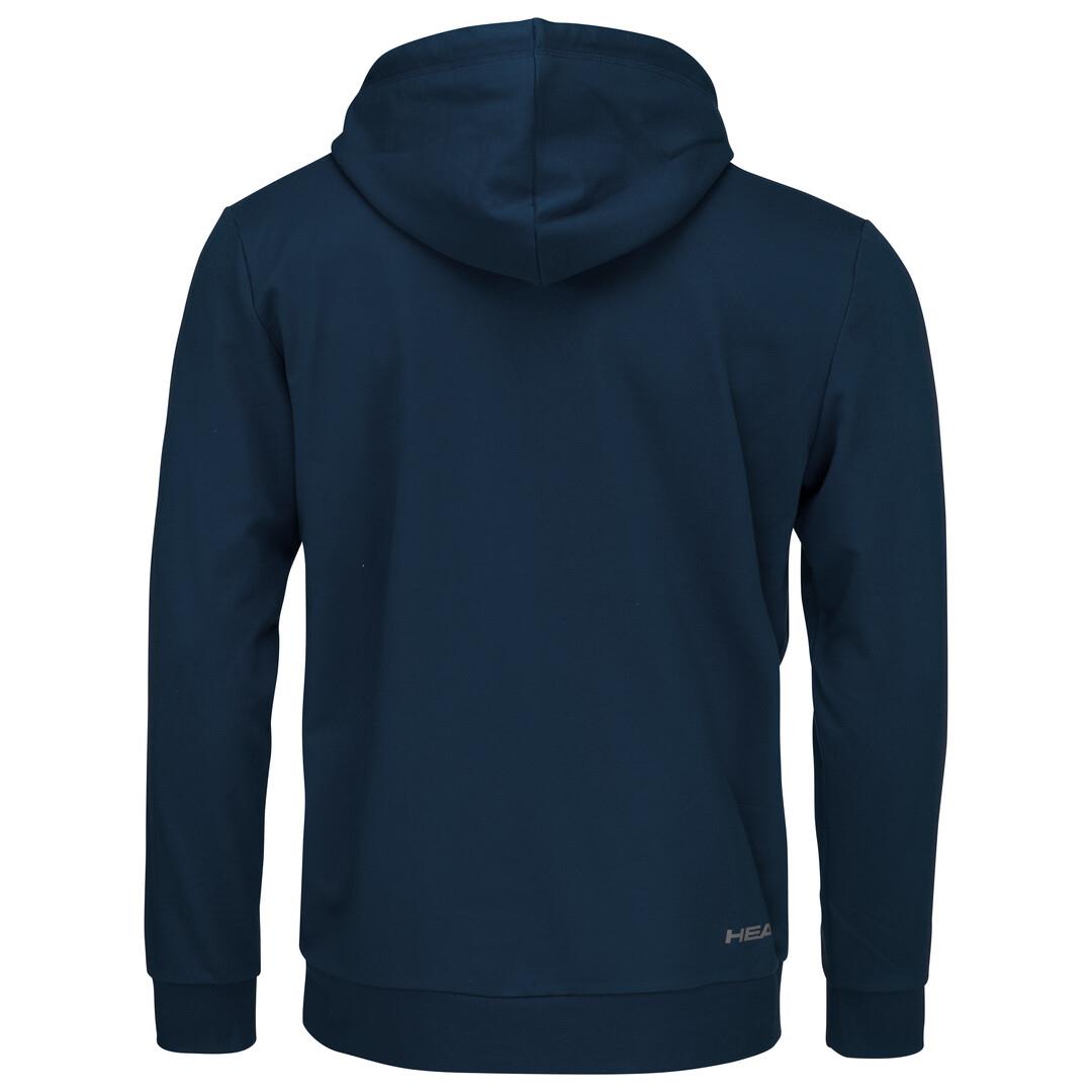 Here is the back view of the HEAD Club Byron Men's Badminton Hoodie in dark blue. This men's sportswear item is simple, featuring a small logo at the bottom right corner, representing the classic style of the HEAD Club Byron collection.