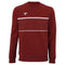 The Cardinal sweater from Tecnifibre Men's Team Badminton line is crafted from cotton fleece and features two white horizontal stripes with a geometric pattern in between. It includes a small white logo on the left shoulder and is designed for a high-performance look, complete with long sleeves and a crew neck that captures the essence of Team Badminton style.