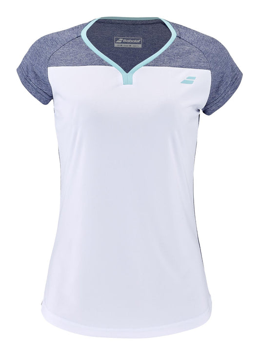Babolat Play Womens Badminton Cap Sleeve Top - White / Blue Heather