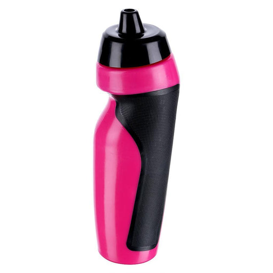 The Precision Sport 600ml Water Bottle by Precision, available in pink and black, is BPA-free and boasts an ergonomic design with a textured grip and a narrow spout.