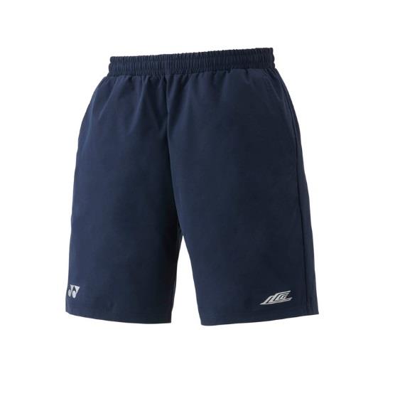 These Yonex 15190EX Lee Chong Wei LCW Badminton Shorts in navy blue come with an elastic waistband and are equipped with high-performance technologies. Featuring two small white logos near the bottom hem, they also provide UV Reduction for enhanced protection during outdoor activities.