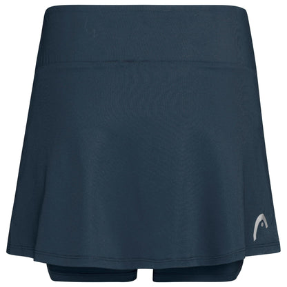 The HEAD Womens Club Basic Badminton Skort - Navy from HEAD sportswear offers an A-line skirt style with integrated shorts. Made with moisture transfer microfibre, it provides comfort and dryness, and is finished with a discreet brand logo on the lower right side of the skirt.