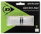 The Dunlop Gecko-Tac Replacement Badminton Grip - White incorporates a tacky surface technology with perforations to ensure optimal performance. Presented in a clear plastic case, the grip is white and comes packaged in a primarily black design featuring green accents and the Dunlop branding in the upper right corner.