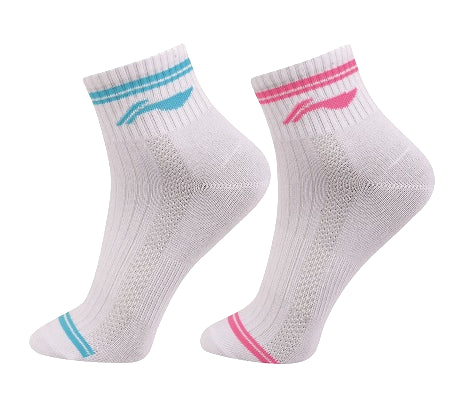 Li-Ning Womens Sports Socks (2Pack) White / Pink & Blue
