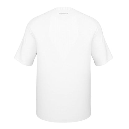 Back view of a plain white short-sleeve T-shirt made from smooth, lightweight material featuring moisture transfer microfibre for optimal comfort. The "HEAD" label is subtly visible on the upper back near the neckline, identifying it as the HEAD Performance Men's Badminton T-Shirt - XPHB.