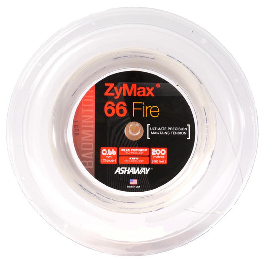 Ashaway Zymax 66 Fire Badminton String White - 0.66mm - 200mm Reel
