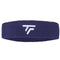 The Tecnifibre Headband - Navy is designed to manage perspiration and features a white embroidered logo centrally placed against a simple white background.