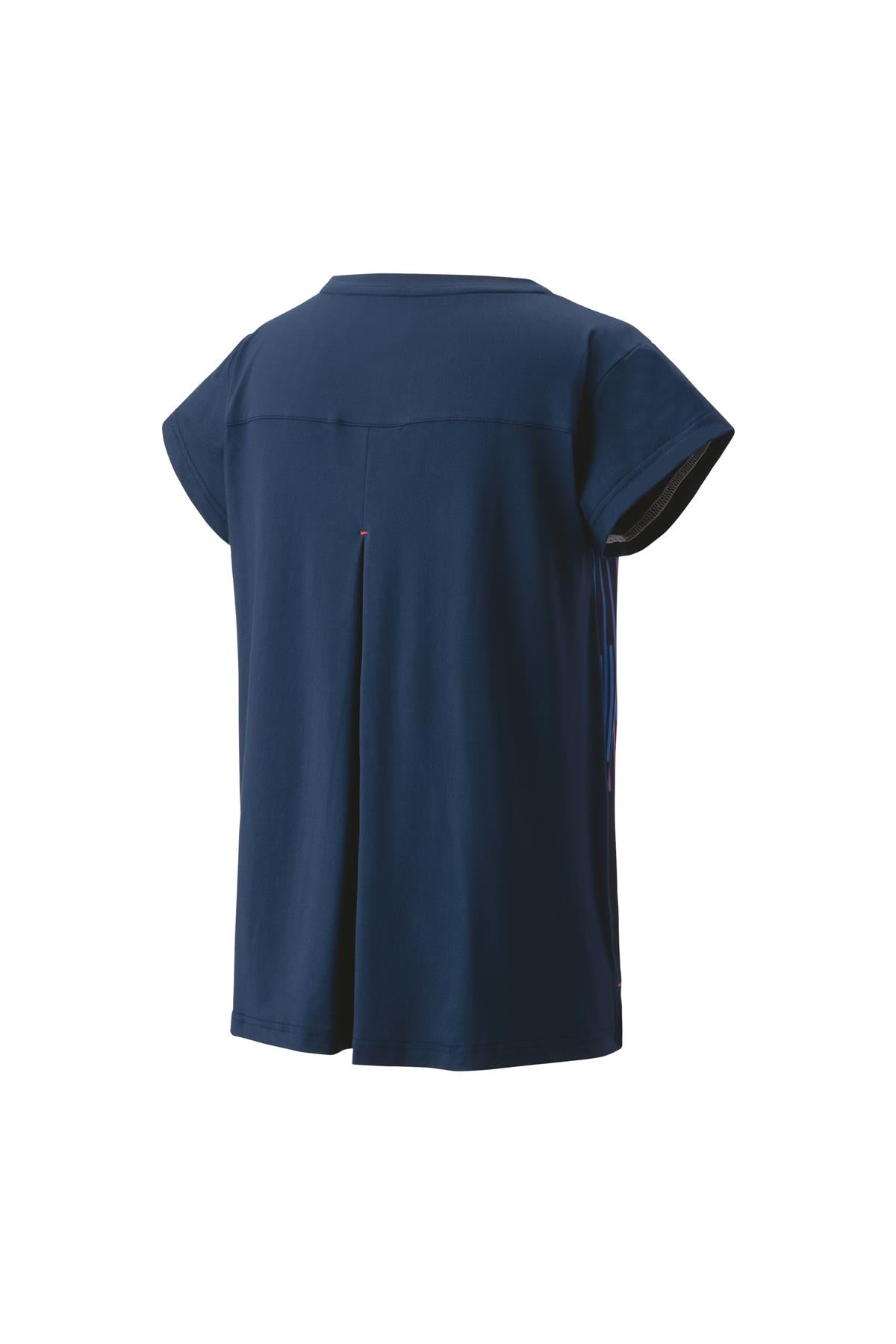 Back view of the Yonex 20764 Crew Neck Women's Badminton T-Shirt in Indigo Marine, featuring short sleeves, a boxy cut, and a center pleat, designed with VeryCool technology for improved UV reduction.