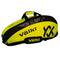 The Volkl Tour Badminton Pro 3 Racket Bag in vibrant neon yellow and black includes a handle and shoulder strap for convenient carrying. The brand logo and name are prominently showcased on the side, offering both functionality and style for badminton enthusiasts.