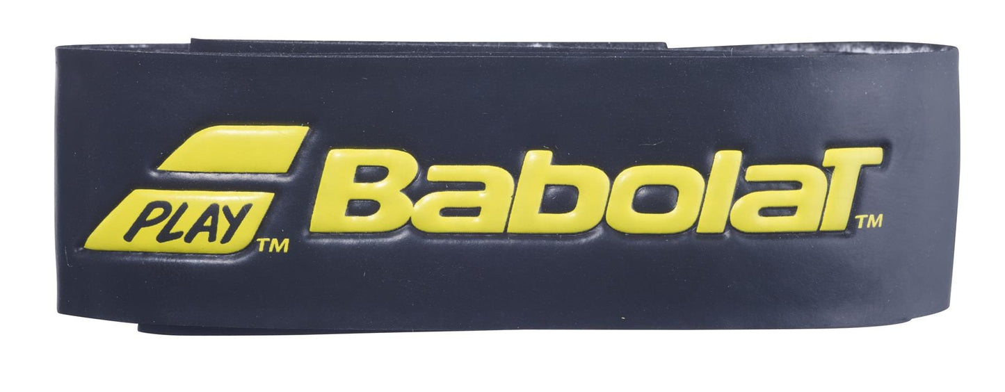 The Babolat Syntec Pro X1 Replacement Badminton Grip in black and yellow prominently displays the "Babolat" logo with "PLAY" in vibrant yellow. This grip harnesses the absorbent properties of Babolat Syntec Pro, making it an ideal replacement option that combines exceptional performance with stylish design.