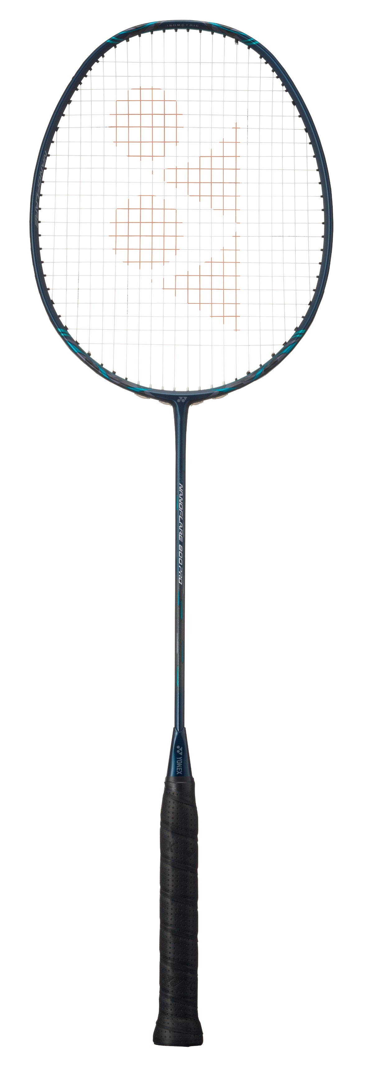 The Yonex Nanoflare 800 Pro 3U badminton racket, offered in an elegant deep green, showcases a sleek handle. With its frame constructed from high-modulus graphite, the strings are arranged in a precise grid pattern over the circular head to deliver outstanding performance on the court.