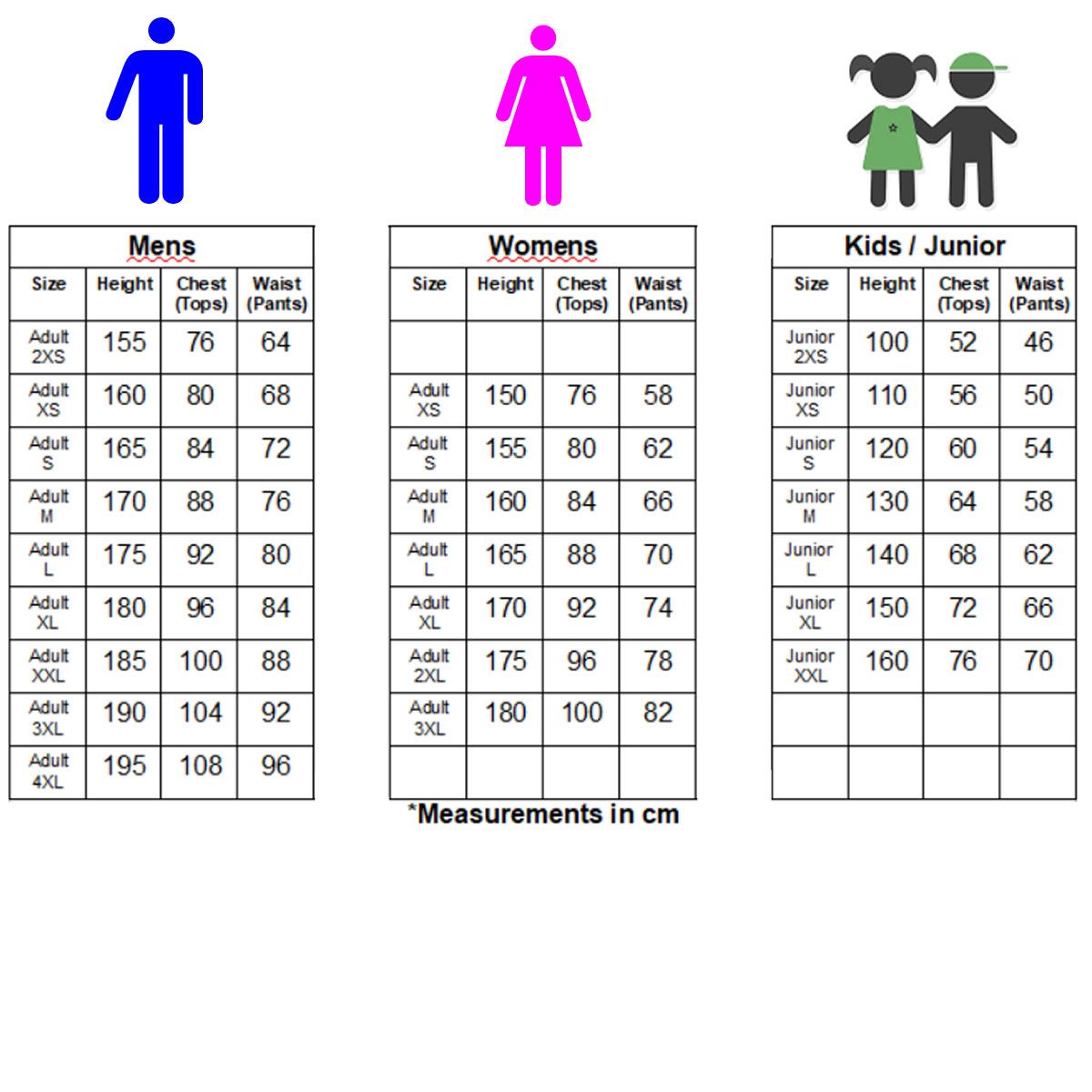 A size chart with measurements in centimeters for Victor Badminton Compression Shorts uni Black 5718 by Victor, detailing optimal sizes for men, women, and kids. The chart includes columns for size, height, chest (tops), and waist (pants) to ensure ideal muscle stabilization and fit.