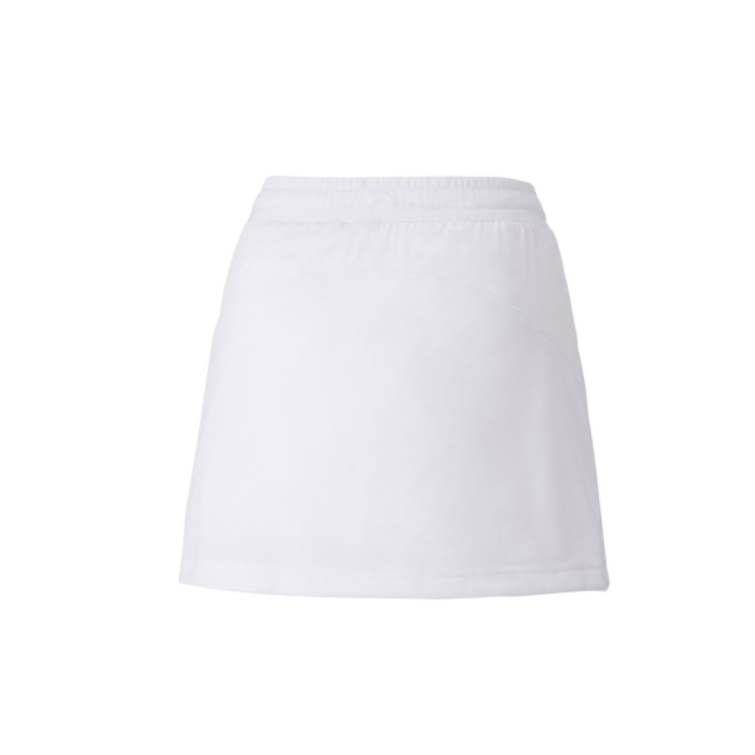 The Yonex 26094 Women's Skort in white showcases a minimalist A-line design with an elastic waistband and a sleek finish. It incorporates UV REDUCTION technology for extra protection, presented against a clean white backdrop.