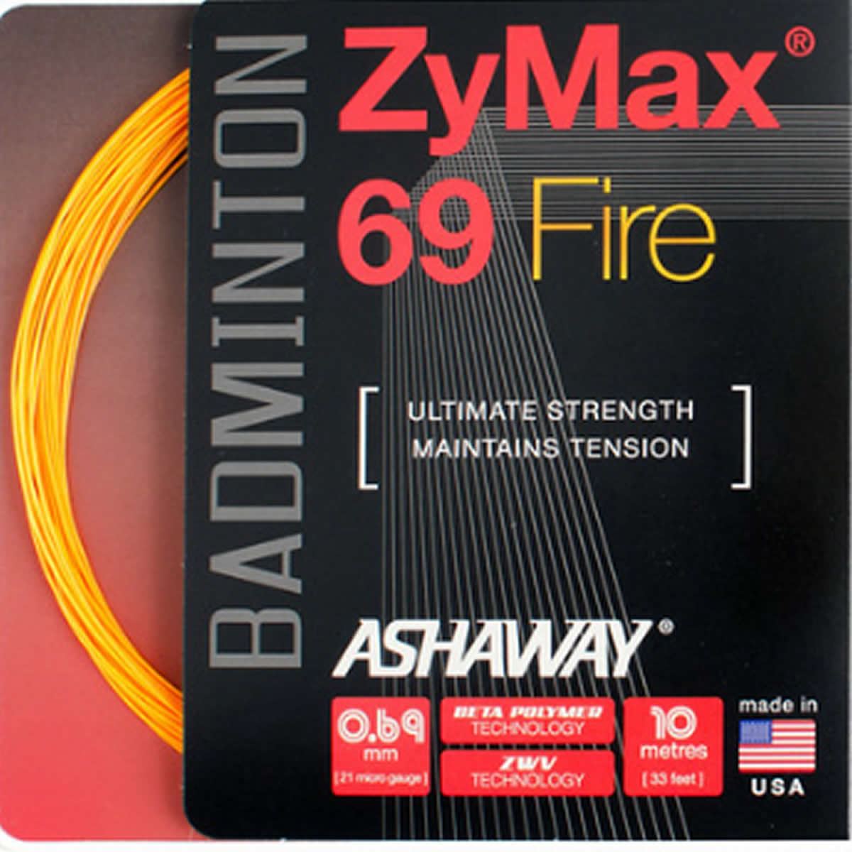 Ashaway Zymax 69 Fire Badminton String Orange - 0.69MM - 10m Packet