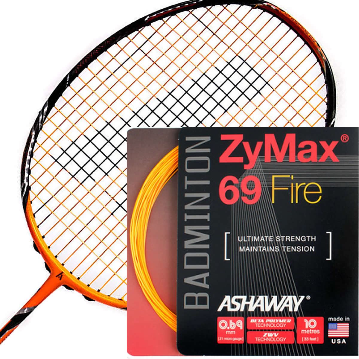 Ashaway Zymax 69 Fire Badminton String Orange - 0.69MM - 10m Packet
